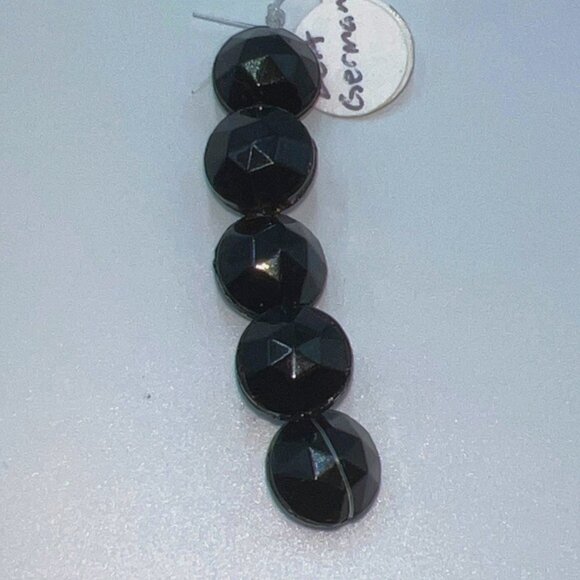 Bead German Glass Round Faceted Black Jewelry Side Drilled - Picture 2 of 3